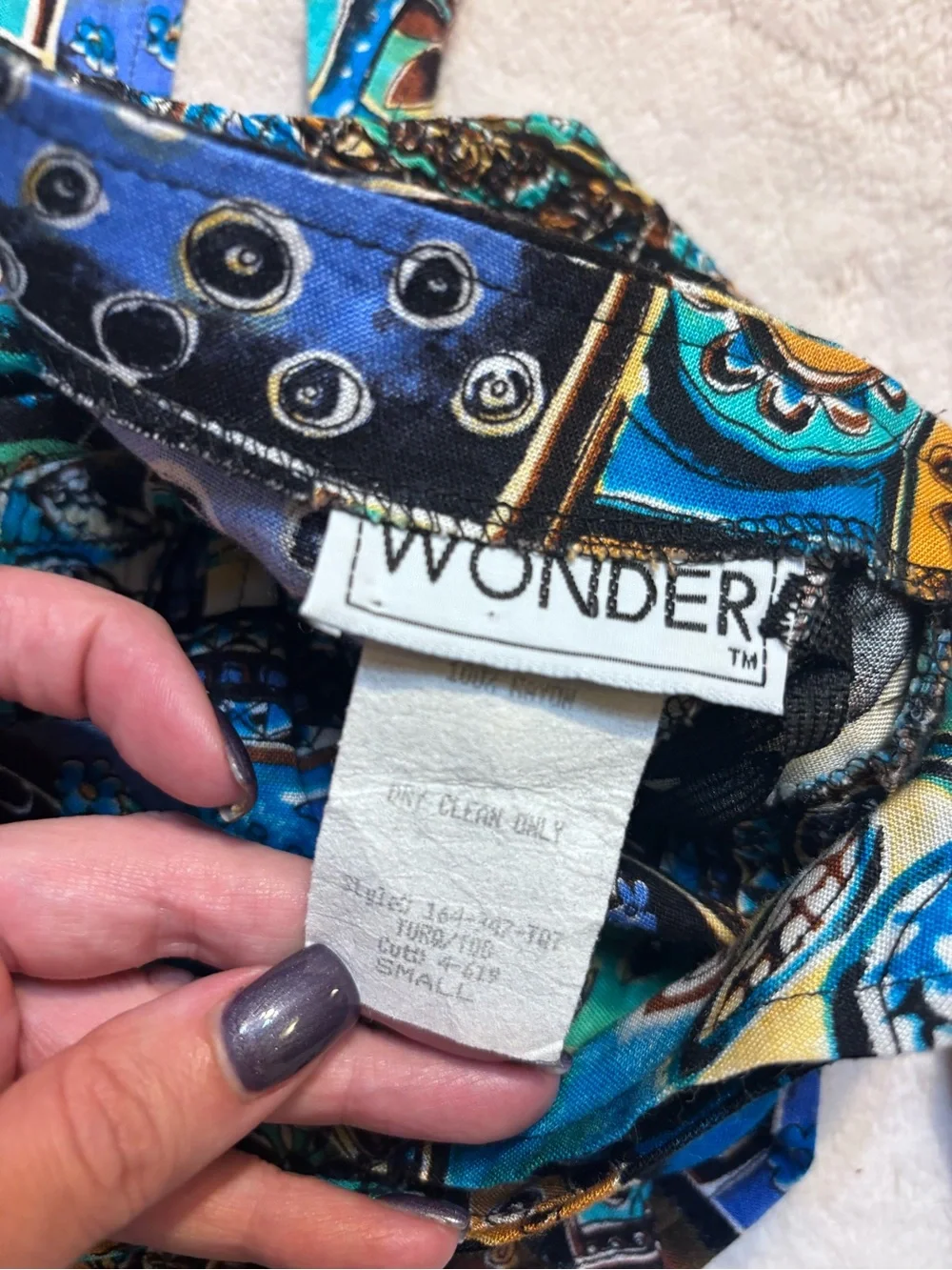 Y2K Halter Crop Top Small WONDER Blue Yellow Patchwork with Button Front - Picture 11 of 14